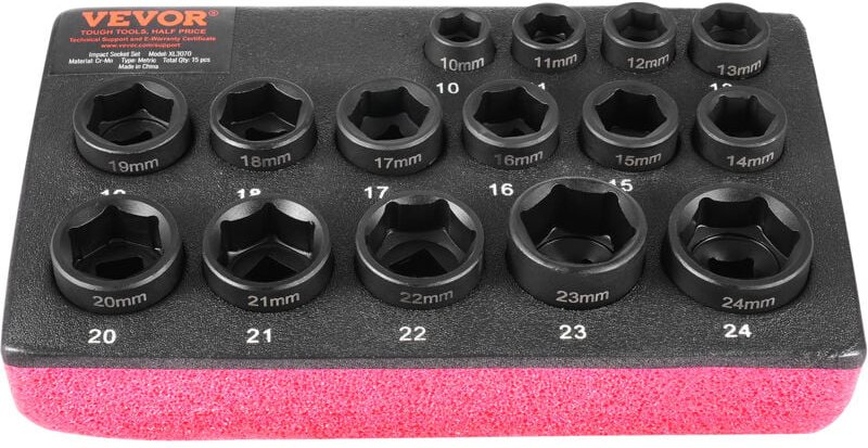 Schlagsteckschlüsselsatz 9,5 mm Antrieb, 15-teiliger Steckschlüsselsatz metrisch 10–24 mm, Cr-Mo-Legierungsstahl für Aut...