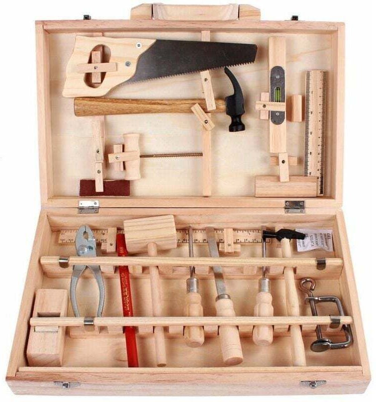 Kinderwerkzeugset, Werkzeugkasten für Holzbearbeitung und -instandhaltung, echtes Werkzeug, Demontage und Montage, multi...