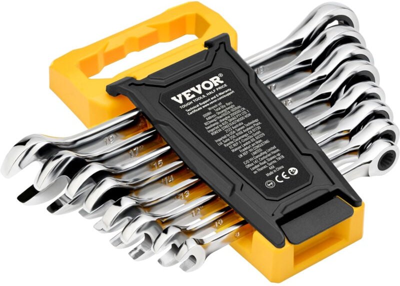 VEVOR Schlüsselsatz 8-teiliger Ratschenschlüsselsatz mit Organizer-Rack, Cr-V-Stahl-Schlüsselsatz metrisch 8 mm bis 19 m...