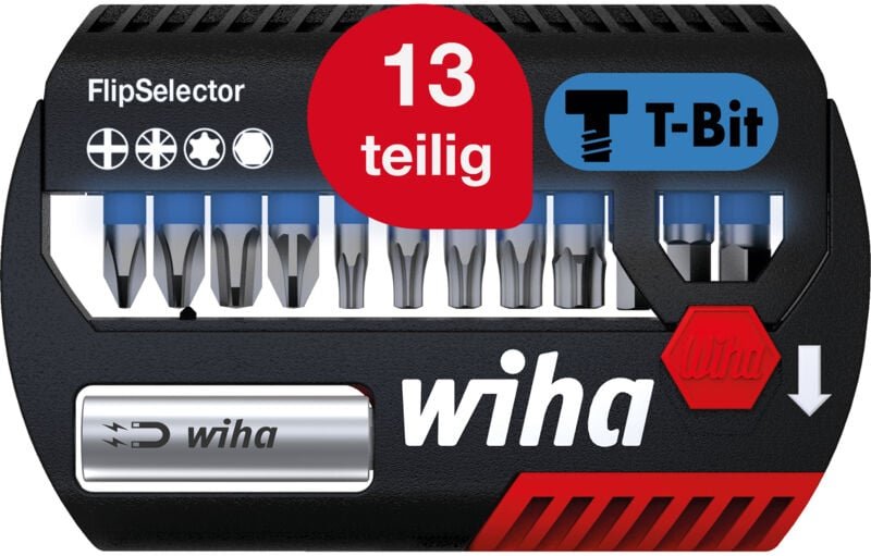 Wiha Bit Set FlipSelector T-Bit 13-tlg. I T-Bit 25 mm PH, PZ, TORX, Sechskant 1/4" C6,3 I Impact- & Schlaugschrauber gee...