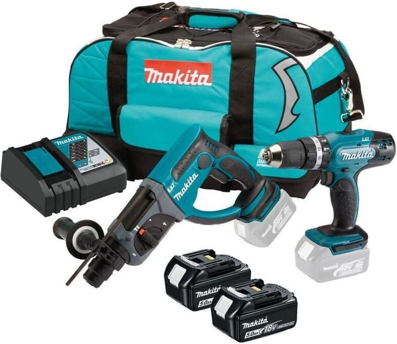 Kombipack Bohrmaschine und SDS-Plus Bohrer 18V (2x5.0 Ah) - MAKITA DLX2025M