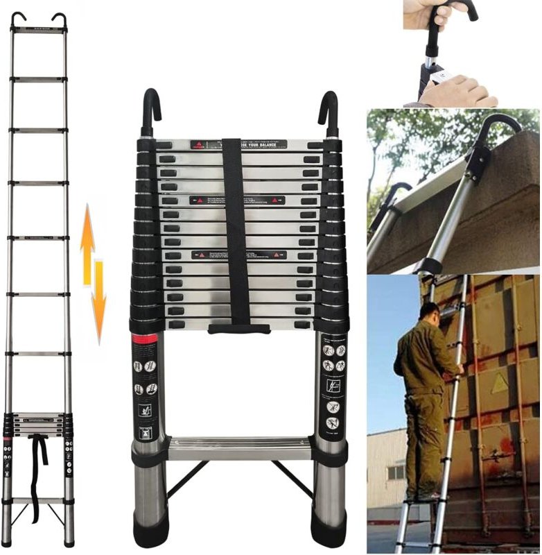 Teleskopleiter 4.4M Mehrzweck-faltende Leiter mit Haken, ausziehbare Loftleiter Tragbare zusammenklappbare Leiter, Anti-...