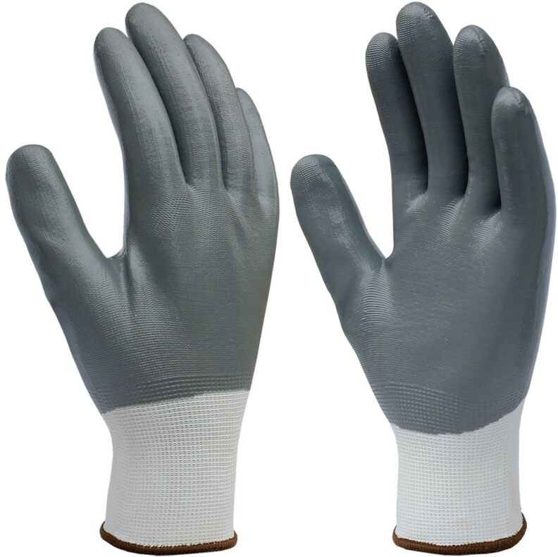 Polyesterhandschuhe mit vollständiger Nitrilbeschichtung (Größe 9) in Weiß und Grau