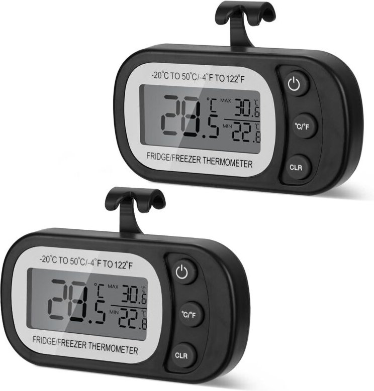 Digitales 2-teiliges Kühlschrankthermometer, magnetisches Küchenthermometer mit Haken, gut lesbares LCD-Display, für Küc...