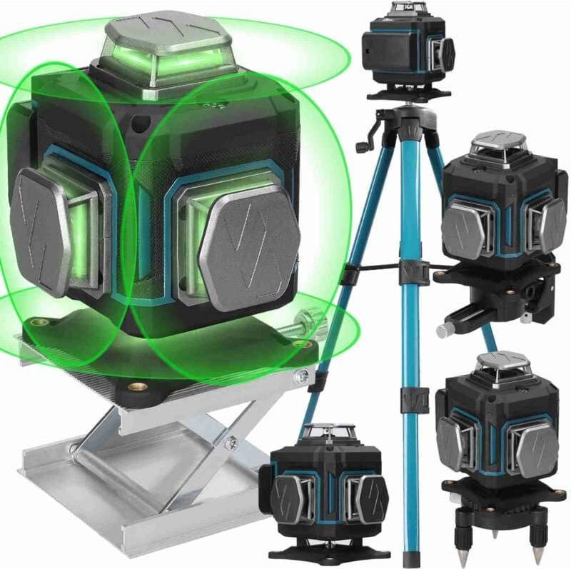 Ej.life - 4 x 360°-Laser-Wasserwaage, selbstnivellierende 16-Linien-3D-Laser-Wasserwaage, 2400 mAh x 2 Batterien, grüne ...