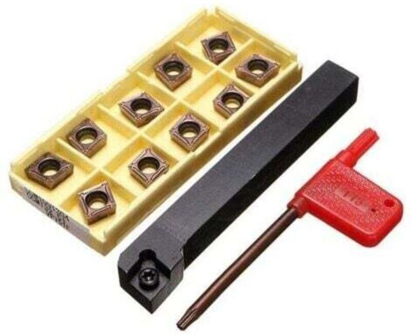 Werkzeughalter für Drehmaschine 12x100mm - Mit 10 CCMT09T304-PM Wendeschneidplatten aus Hartmetall + Stahlstange - Drehm...