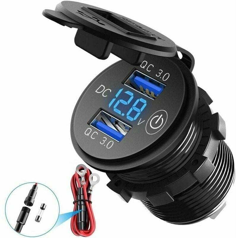 KZQ - Dual-USB/QC3.0-Ladegerät für Motorräder und Autos – wasserdicht – 12 V/24 V/36 w – mit LED-Digital-Voltmeter und S...