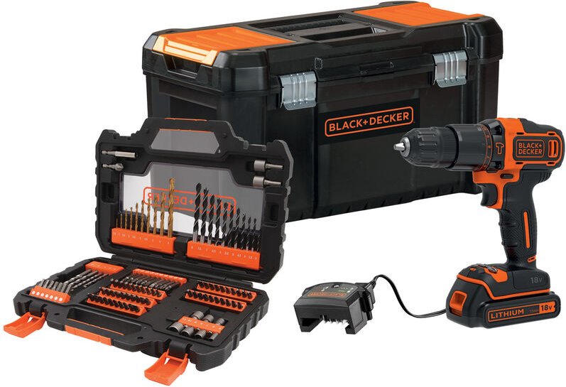 Black+decker Akku-Schlagbohrschrauber BDCHD18S1KA, 18Volt ,schwarz/orange, Li-Ionen Akku 1,5Ah, inkl. 104-teiliges Zubeh...