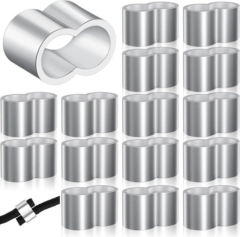 25 Aluminium-Presshülsen, Aluminium-Presshülsen für 8-mm-Planenseile, Verlängerungsseile (Doppelhülsen, 0,78 x 0,48 Zoll...