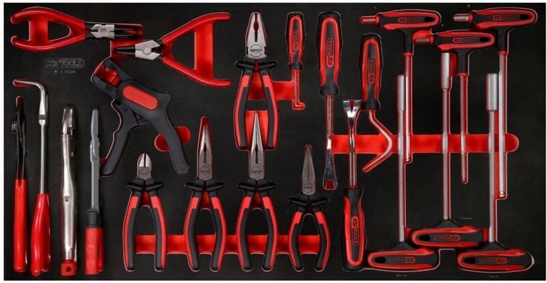 KS Tools T-Griff-Winkelstiftschlüssel- / und Zangen-Satz in Schaumstoffeinlage, 24-tlg.