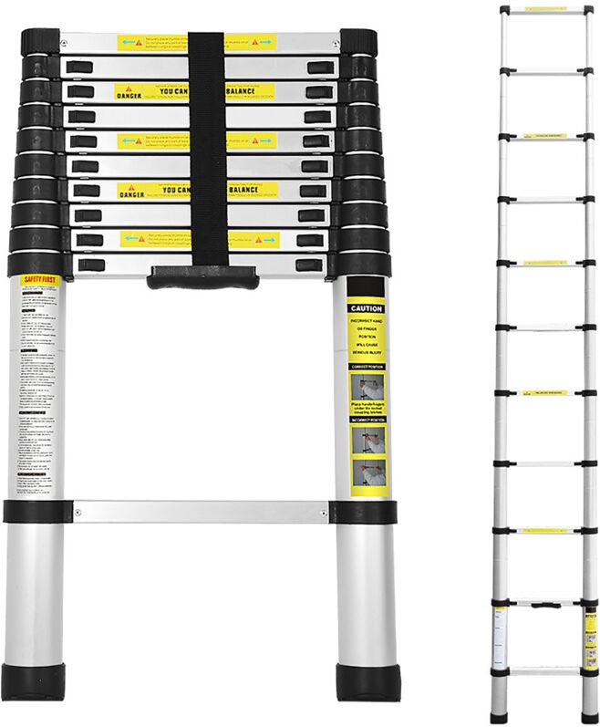 Wolketon 3.2M Teleskopleiter Aluminium Mehrzweckleiter Fingerklemmschutz Auszeihleiter Klappbar Aluminiumleiter Antiruts...