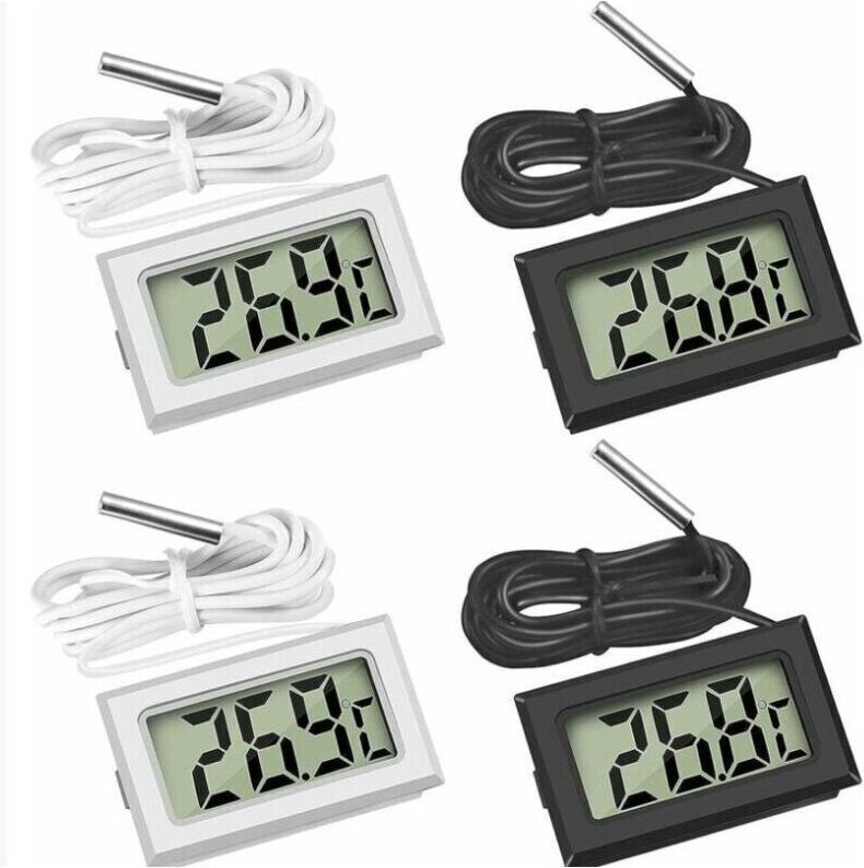 (2x Schwarz, 2x Weiß, 46x28x15mm) Mini-Digital-LCD-Thermometer mit Temperaturfühler