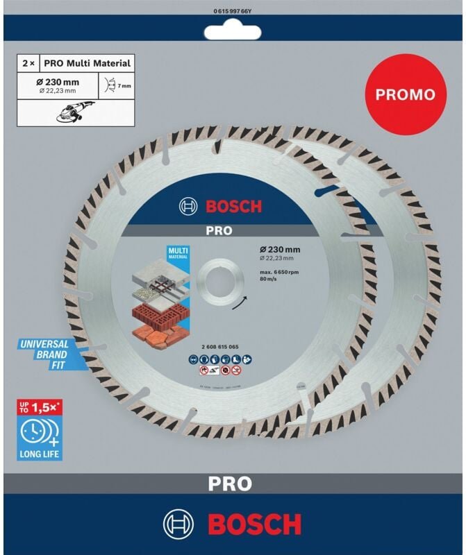 Bosch PRO Multi Material Diamanttrennscheibe, 230 x 22,23 mm, 2 Stück