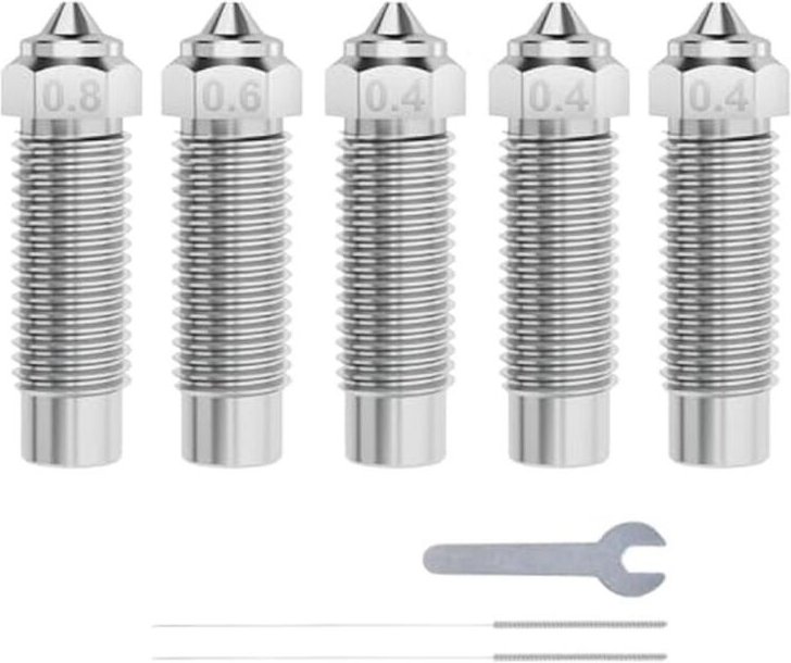 5 Stück Chrom-Zirkonium-Kupfer-Düsen für Neptune 4 Plus/Max, 3D-Drucker 0,4 mm/0,6 mm/0,8 mm mit DIY-Werkzeugen