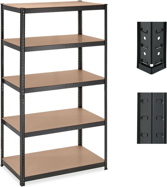 Relaxdays Schwerlastregal, HxBxT: 180x100x60 cm, 1250 kg Traglast, 5 Böden, zum Stecken, Keller, Garage, Stahl, schwarz