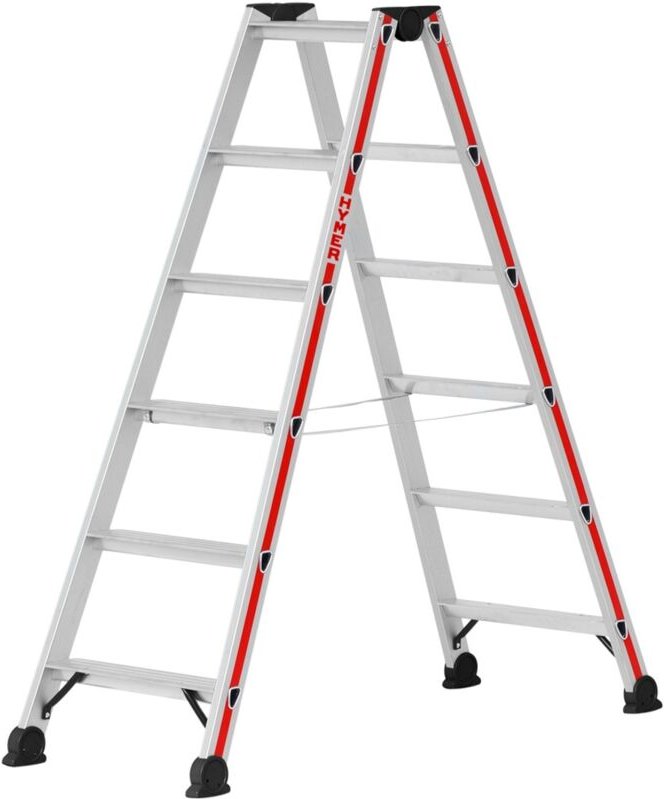 Stufenstehleiter, beidseitig begehbar, 2x6 Stufen, Länge 1,53 m, Arbeitshöhe ca. 2,38 m - Hymer