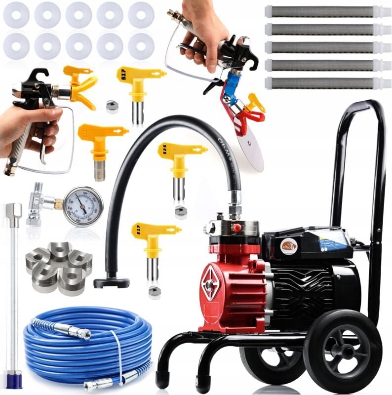 Rosfix Set Red Strong Storm 1100 RSS05 – Airless Farbspritzgerät 3500 W, 220 bar, 18 l/min LCD-Anzeige, Edelstahlpumpe F...