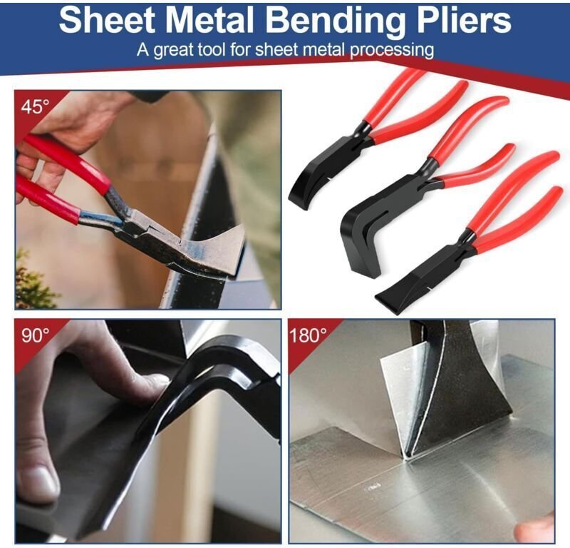 3-teiliges manuelles Blechbiegezangen-Set, tragbar, 22 mm Breite (0°, 45°, 90°) für Blechbearbeiter, Reparateure und Hei...
