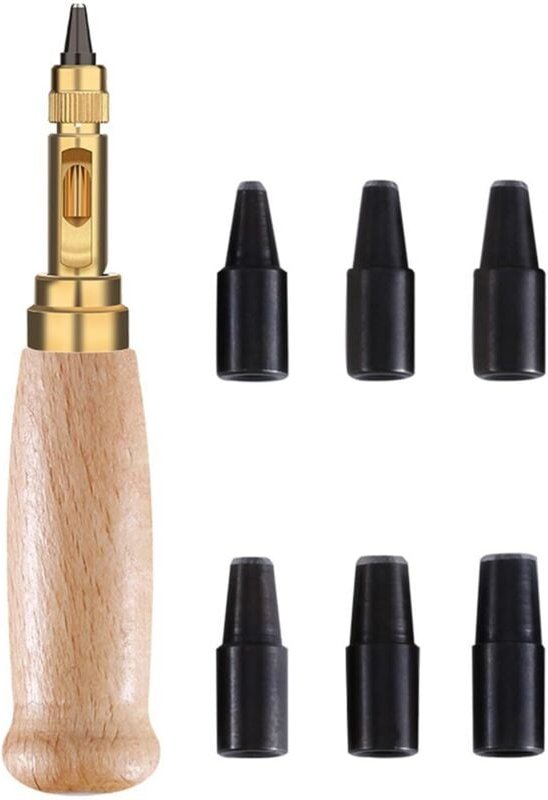 CCYKXA Automatischer 6-in-1-Lederstanzer – Komplettset mit abnehmbaren Stempeln aus Kohlenstoffstahl (1–5 mm), rutschfes...