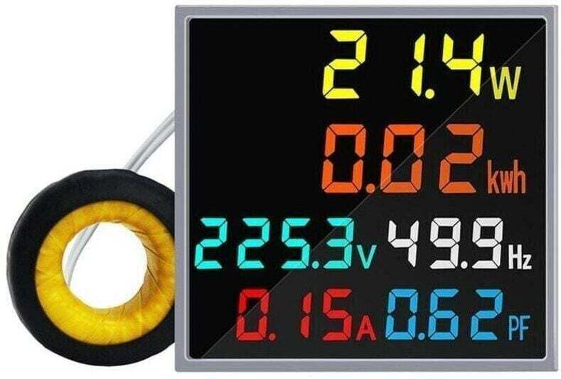 Mini-Wechselstrommessgerät (Einteiler) mit Voltmeter, Amperemeter, Wattmeter, Frequenzmessung, HD-LCD-Bildschirm, Leistu...