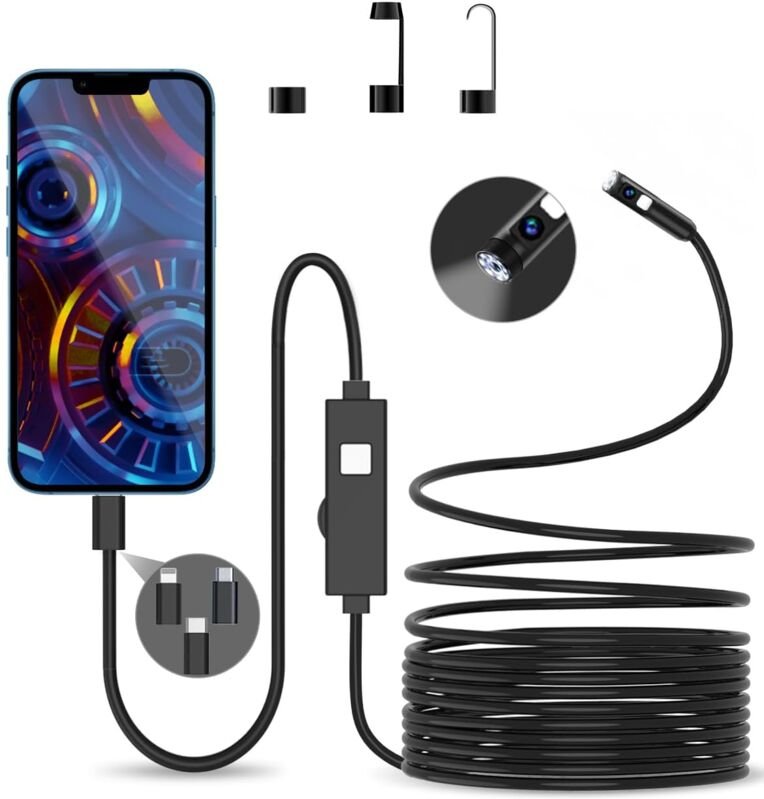 Endoskop-Endoskopkamera mit Doppelobjektiv, 5 m – 1980 p, 3-in-1-USB-Endoskop-Inspektionskamera, IP67 wasserdicht, mit 8...