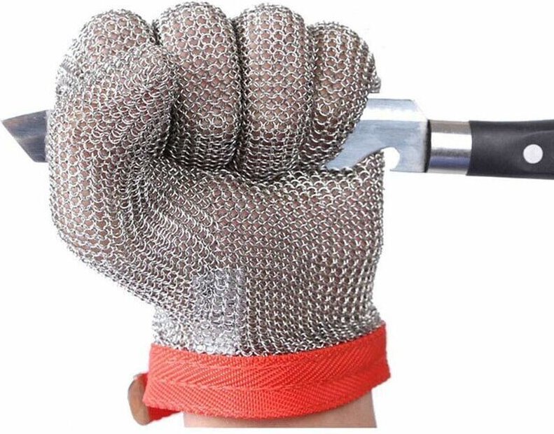 Schnittfeste Sicherheitshandschuhe XL (1 Stück) Edelstahl-Netzhandschuhe für Schneid- und Zerkleinerungsarbeiten GL08