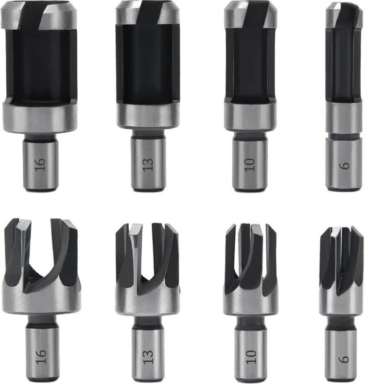 8-teiliger Holzdübelbohrer, 6 mm/10 mm/13 mm/16 mm Holzdübelbohrer, Holzdübelbohrer aus Karbonstahl für die Holzbearbeit...