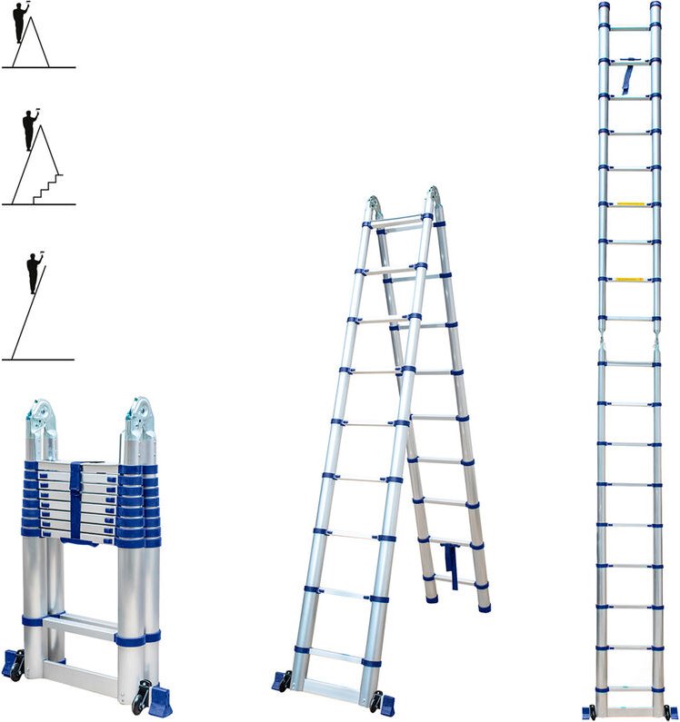 Aluminium Teleskopleiter 5,6 m (2,8 + 2,8), gelenkig und faltbar, ultraleicht, kompakt, Max. Belastung 150kg, Arbeitshöh...