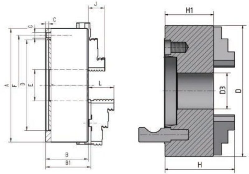 Optimum 3450216 BISON Vierbacken-Drehfutter Guss Ø 250 mm DIN 6350 A2-5