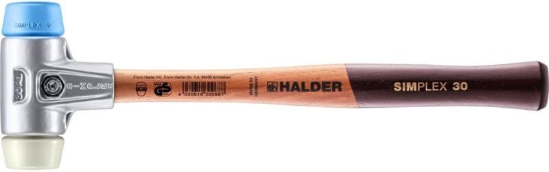 SIMPLEX-Schonhammer, TPE-soft / Nylon mit Aluminiumgehäuse und hochwertigem Holzstiel D=30 mm 3118.030