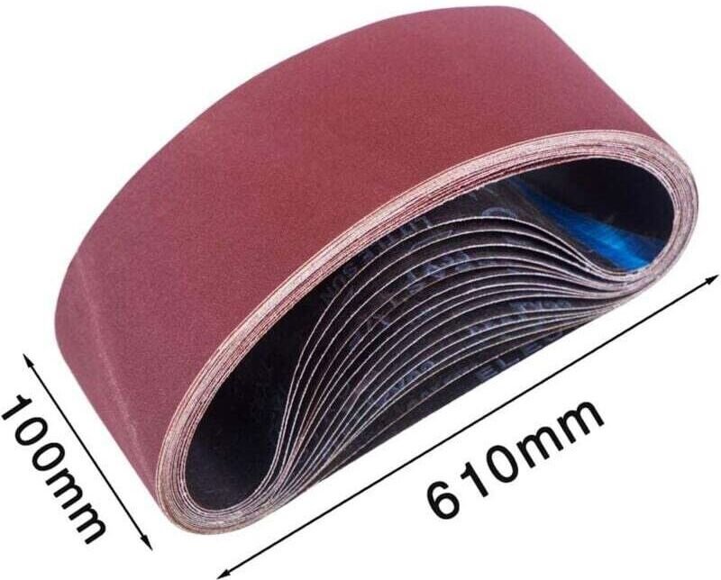 Schleifband 100 x 610 mm (15 Stück), gemischte Schleifbänder (3 Körnungen 80/120/150/240/400) für Bandschleifer, Schleif...