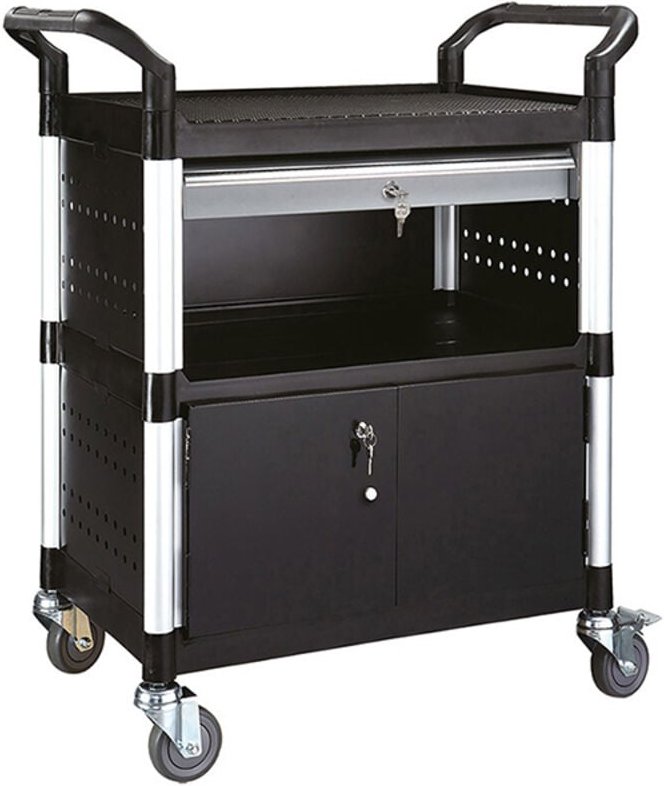 Servierwagen aus PP und Aluminium - 3 Platten - 1 Schublade - 1 Kasten - S4T