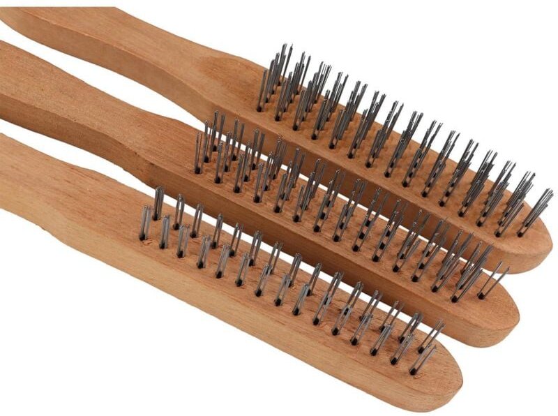 Beast - 3er Set 2- 3- 4- reihige Drahtbürsten 3 Bürsten mit Holzgriff