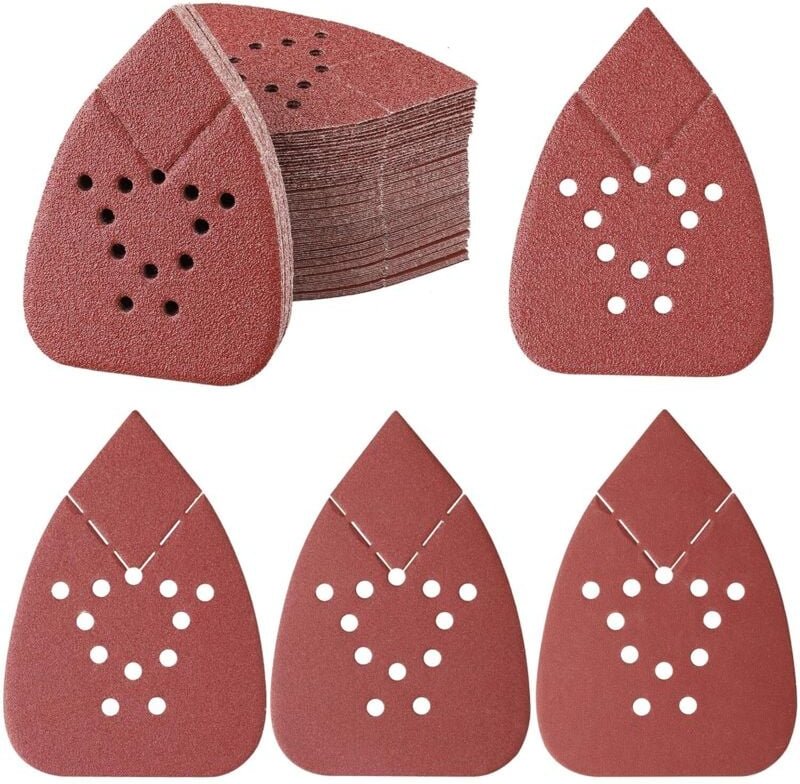 100 Stück Schleifblätter für Schleifmaschine, 140 x 95 mm, Dreieck-Schleifpapier, 12 Löcher, Schleifpapier für Schleifma...