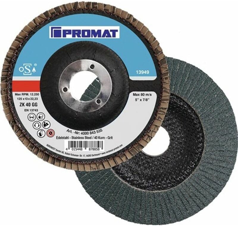 Promat - Fächerscheibe (ø 125 mm Körnung 40 flach / inox Zirkonkorund / Inhalt: 10 Stück) - 4000843535