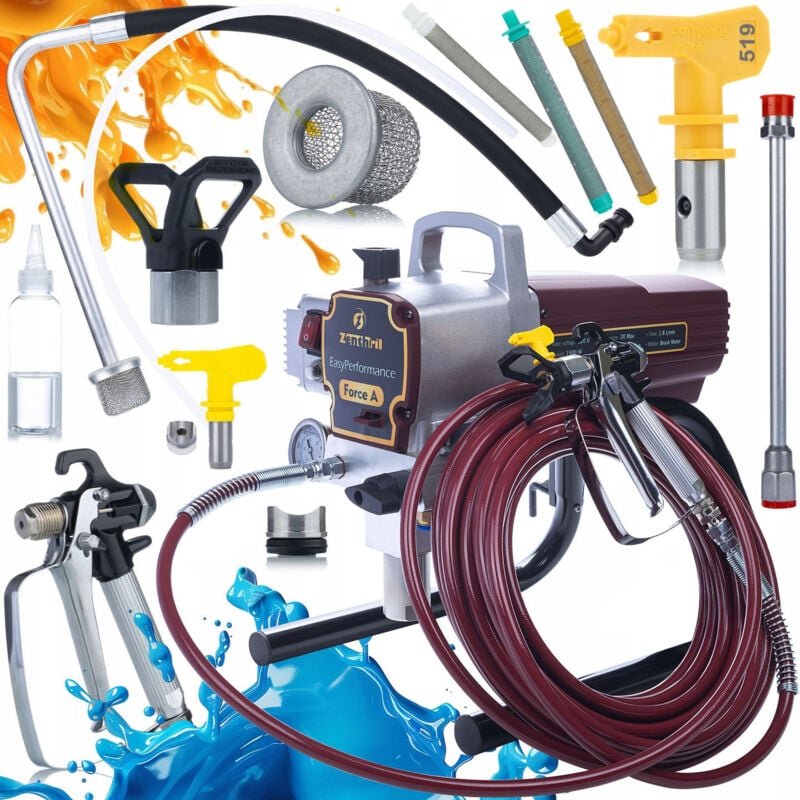 Zenthril Set Force A Airless Farbspritzgerät 1500W – 20 MPa, 1,8 L/min, Düse 519, Filter 30/60/100 Hydrodynamisch Für Wa...