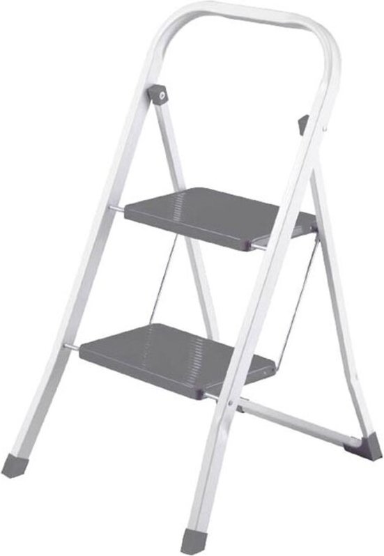 Klappleiter, 2 Stufen, einklappbar, Haushaltsleiter mit hohem Bügel, rutschfeste Füße und Antirutschprofil auf den beide...
