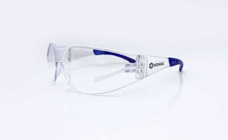 Einscheiben-Schutzbrille 'sporty' farblos, blauer Softbügel, en 166, ce - Wemag