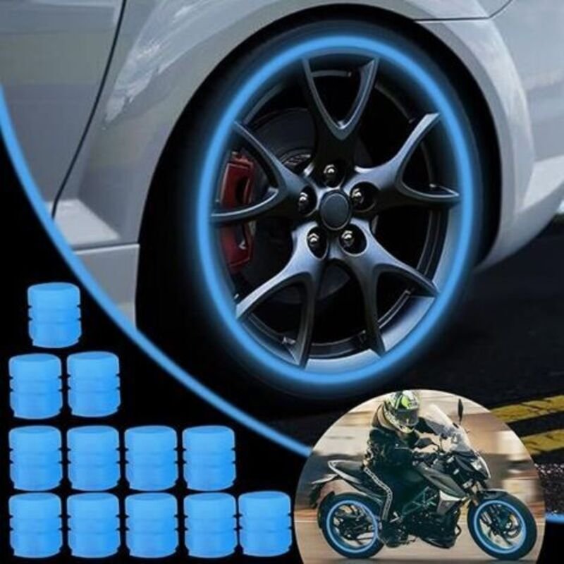 12 Stück Fluoreszierende Reifenventilkappen für Autos, Universelle leuchtende Reifenventilkappen, Staubschutzkappe für A...