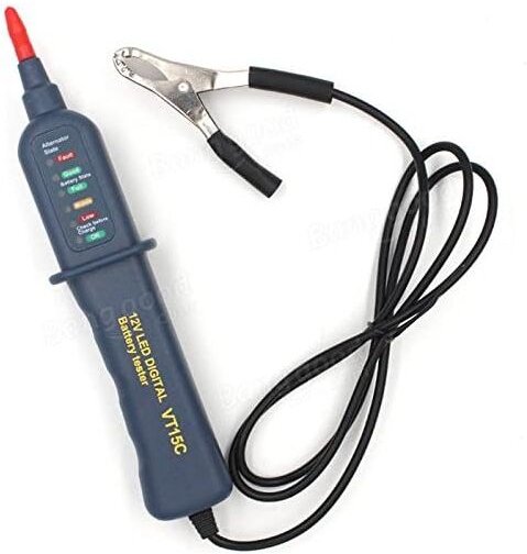 Aougo - Autobatterietester – 12 Volt – mit LED-Anzeige und Krokodilklemme