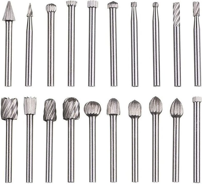 20-teiliges Set aus Hartmetall-Rotationsfeilen, HSS-Rotationsfeilenköpfen, Rotationswerkzeuge mit 3 mm (1/8") Schaft für...