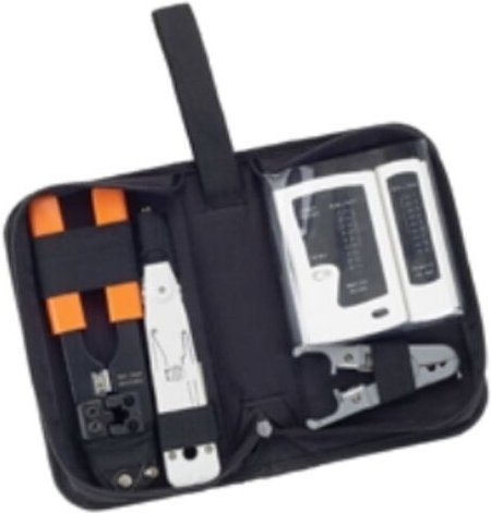 Netzwerk-Werkzeugsatz - Crimpzange + Abisolierzange + Prüfgerät + Krone-Inserter + Transportkoffer - Equip