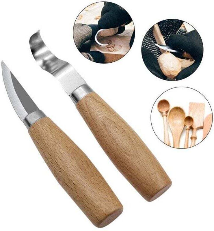 2-teiliges Schnitzmesser- und Hakenmesser-Set, XU, Holz - Schnitzwerkzeuge mit Holzgriffen - KZQ