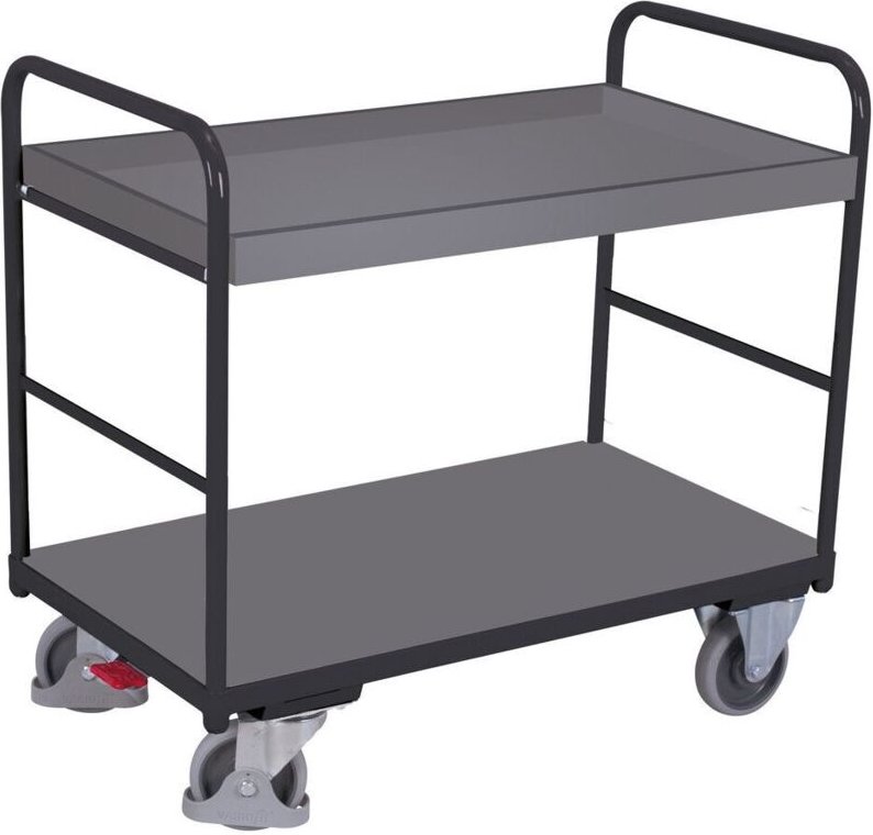 VARIOfit Etagenwagen, niedrig mit 2 Ladeflächen und Rand 815x455mm Anthrazitgrau RAL 7016