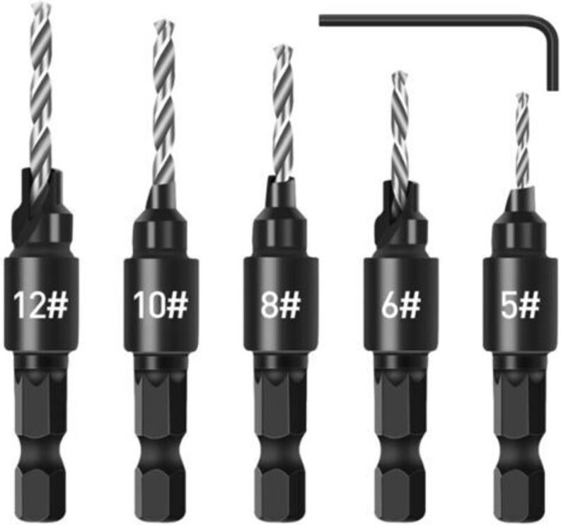 5-teiliges Senkerfräser-Set mit Schaft, verstellbar 1/4" Schnellwechsel, mit Inbusschlüssel, Bohrer-Set für Holzbearbeit...