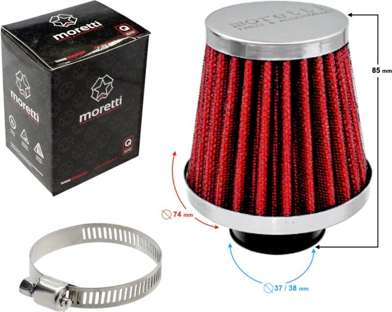 Silberner konischer Luftfilter, Durchmesser 38 mm