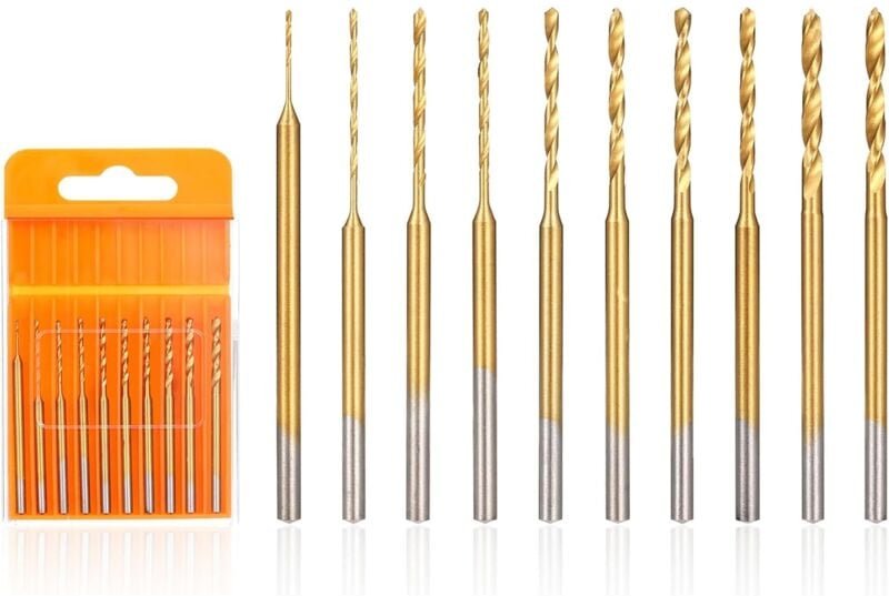 CCYKXA Mini-Spiralbohrer-Set, 10-teilig, Mikrogravurbohrer, 0,6 mm–2,2 mm, HSS 2,35 mm Schaft, titanbeschichtet, kleines...
