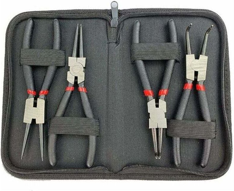 4-teilige Sicherungsringzange, 6 Zoll, 150 mm, Innen- und Außen-Geradbiegezange mit Aufbewahrungskappe und rutschfesten ...