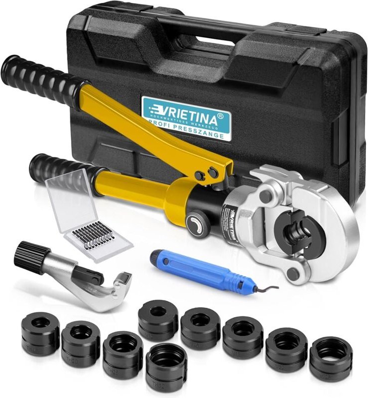 Profi Presszange Kupferrohr V-Kontur und TH-Kontur mit Rohrabschneider und Entgrater, Handpresszange Kupferrohr Presszan...