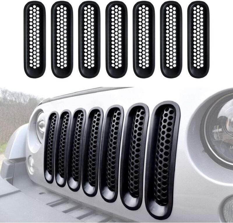 7-teiliges schwarzes Frontgrill-Set für Jeep Wrangler und Wrangler Unlimited 2007–2015